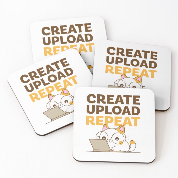 Item preview, Create Upload Repeat – Kawaii Cat with Laptop for Creators designed and sold by NiceHatHarry.