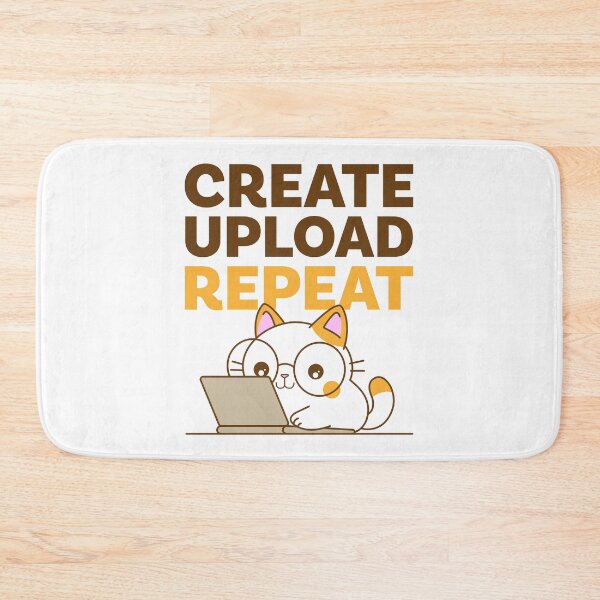 Item preview, Create Upload Repeat – Kawaii Cat with Laptop for Creators designed and sold by NiceHatHarry.
