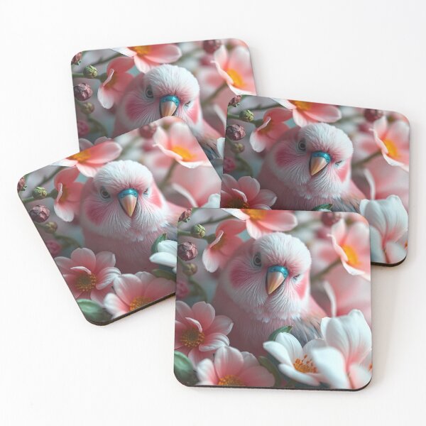 Item preview, Rose Bourke Parrot Portrait – Soft Pink Bird Among Blossoms designed and sold by EmeraldeaArt.