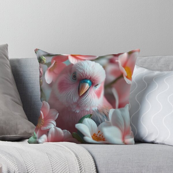 Item preview, Rose Bourke Parrot Portrait – Soft Pink Bird Among Blossoms designed and sold by EmeraldeaArt.