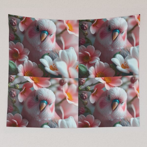 Item preview, Rose Bourke Parrot Portrait – Soft Pink Bird Among Blossoms designed and sold by EmeraldeaArt.
