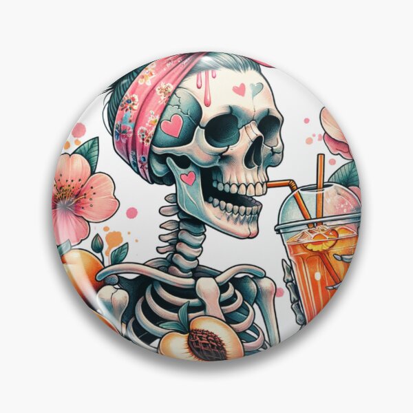 Item preview, Just Peachy Skeleton – Retro Pin-Up Skull with Peaches & Iced Tea designed and sold by Backroad-Raised.