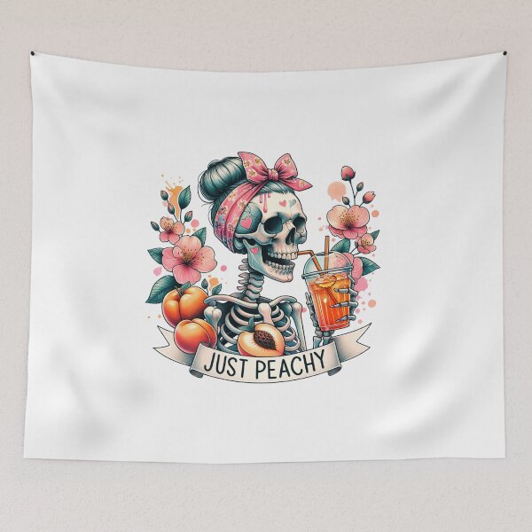 Item preview, Just Peachy Skeleton – Retro Pin-Up Skull with Peaches & Iced Tea designed and sold by Backroad-Raised.