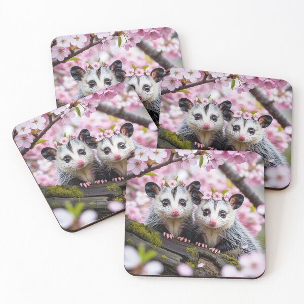 Item preview, Cute Opossums with Floral Crowns – Spring Branch Illustration designed and sold by EmeraldeaArt.