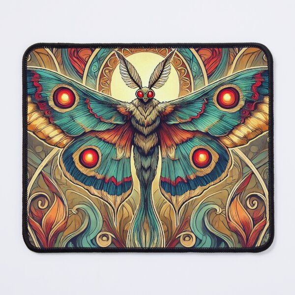Item preview, The Mothman of Appalachia, colorful art nouveau illustration designed and sold by VorpalRabbits' Cryptids Creations.