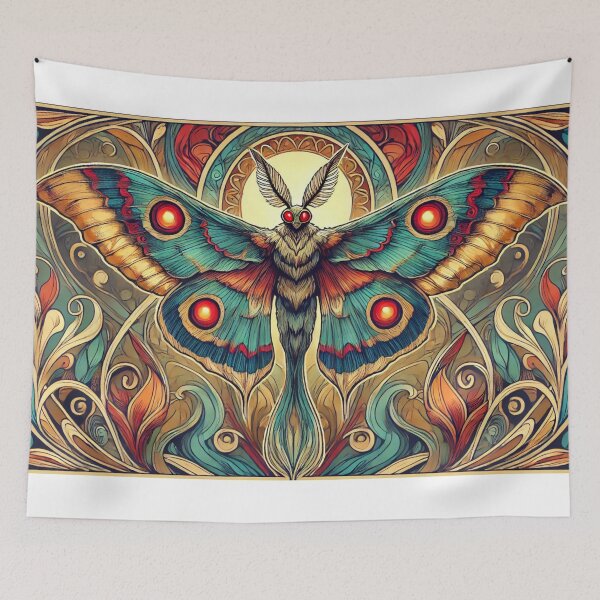 Item preview, The Mothman of Appalachia, colorful art nouveau illustration designed and sold by VorpalRabbits' Cryptids Creations.