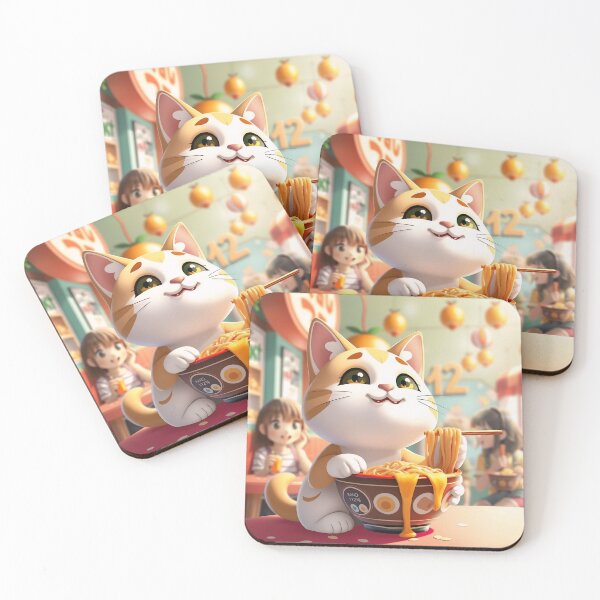 Item preview, Kawaii Cats Eating Ramen Noodle BWS designed and sold by casamomo.