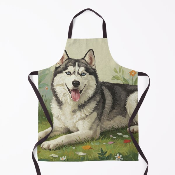 Item preview, Happy Siberian Husky in a Lush flower field designed and sold by Selah Arts and Design.