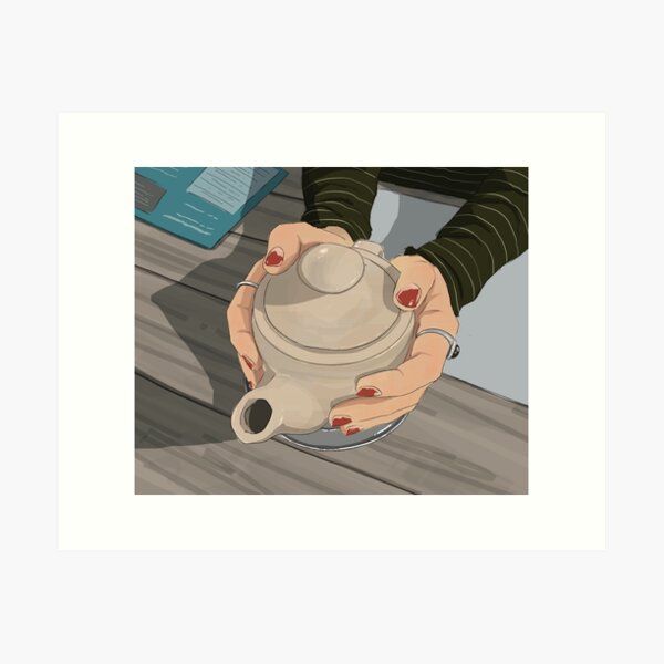 Item preview, Cozy Hands Holding Teapot – Minimalist Warm Beverage Art designed and sold by crisshasart.