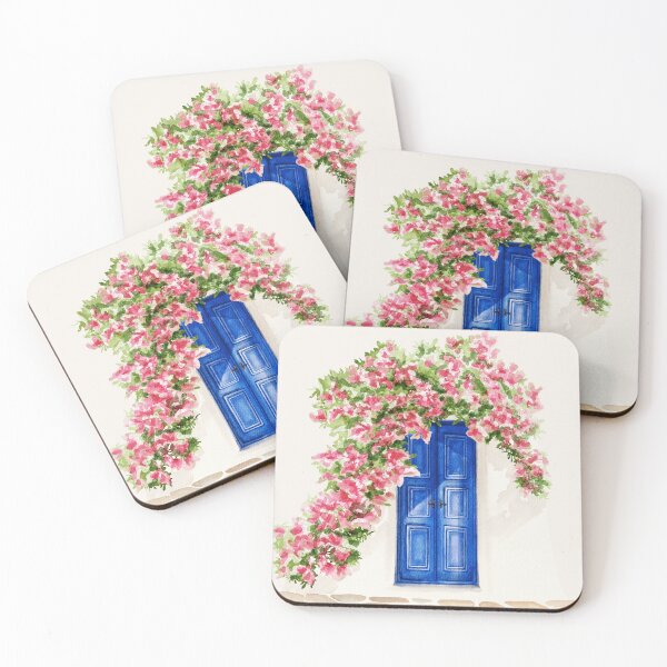 Item preview, classic watercolour Mykonos mediterranean greek door with flower watercolour  designed and sold by jessicaleah15.
