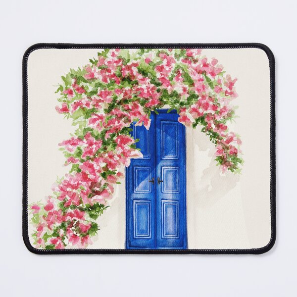 Item preview, classic watercolour Mykonos mediterranean greek door with flower watercolour  designed and sold by jessicaleah15.