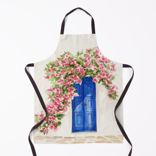 Item preview, classic watercolour Mykonos mediterranean greek door with flower watercolour designed and sold by jessicaleah15.
