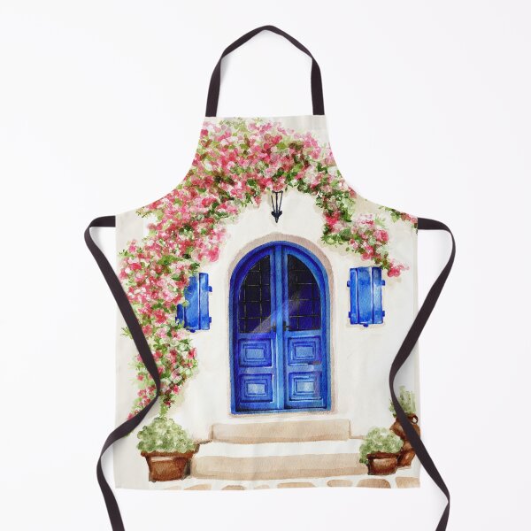 Item preview, classic watercolour Mykonos mediterranean landscape with pink flowers designed and sold by jessicaleah15.