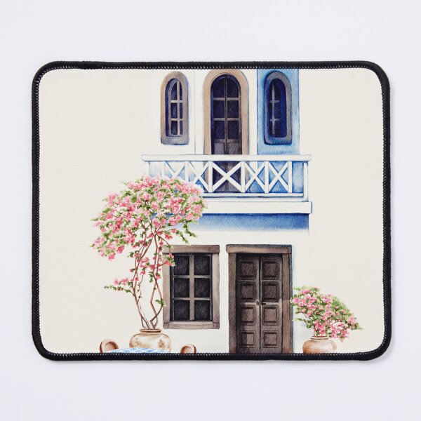 Item preview, Blue & White Greek Building – Watercolour Mediterranean Architecture designed and sold by jessicaleah15.