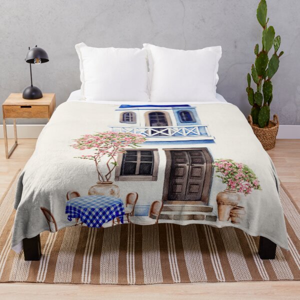Item preview, Blue & White Greek Building – Watercolour Mediterranean Architecture designed and sold by jessicaleah15.