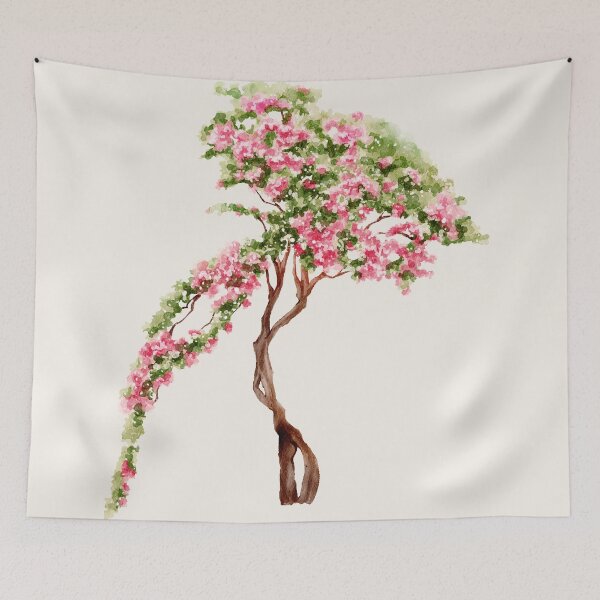 Item preview, pink Greek Mediterranean tree flowers watercolour  designed and sold by jessicaleah15.