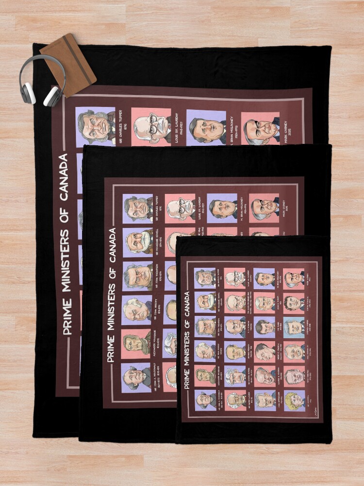 Thumbnail 5 of 6, Throw Blanket, Canada's Prime Ministers (updated 2025) designed and sold by MacKaycartoons.