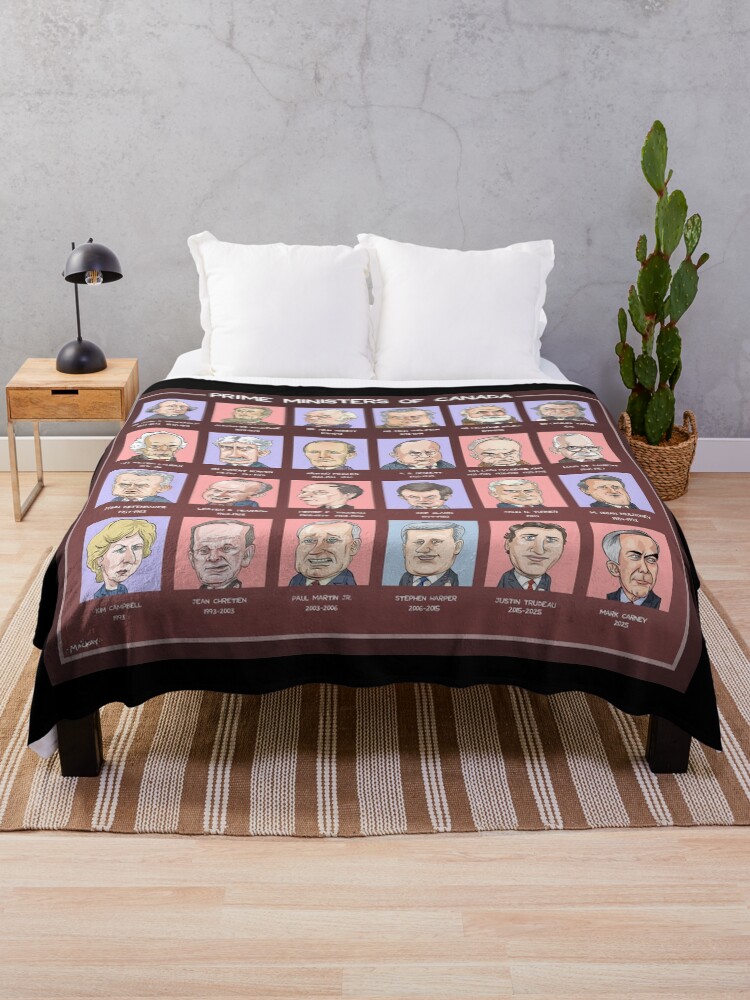 Thumbnail 1 of 6, Throw Blanket, Canada's Prime Ministers (updated 2025) designed and sold by MacKaycartoons.