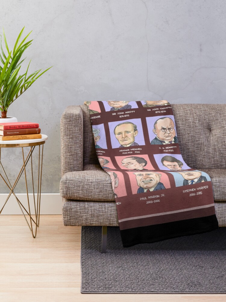 Thumbnail 2 of 6, Throw Blanket, Canada's Prime Ministers (updated 2025) designed and sold by MacKaycartoons.