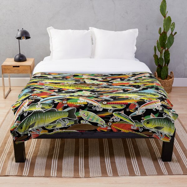 fish lure bedding Fishing Set Comforter Kids Boys Girls Colorful Bait Comforter Set Fishman Fishing Theme Decor Quilt Set Twin Size,for Children Teen Kids Bring the beautiful blue lake right to your bedroom Fishing Lure Fishing Line" Throw