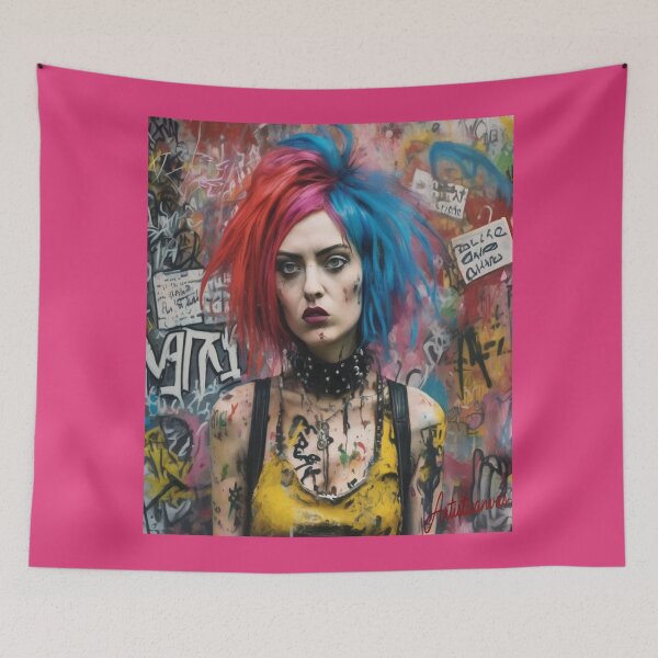 Item preview, "Rebel Riot: Punk Woman in Vibrant Rebellion" designed and sold by Artisticanvas.