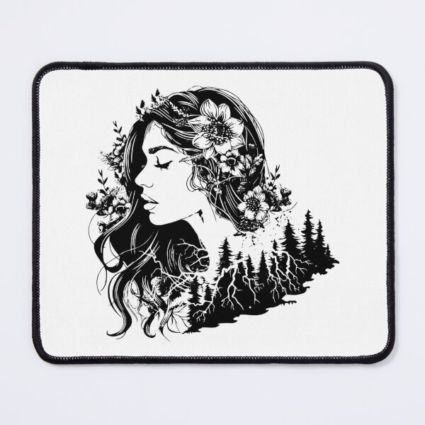 Item preview, Floral Forest Goddess | Nature and Femininity Surreal Line Art designed and sold by inkoutninja.