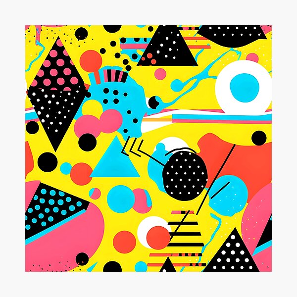 Aperçu de l'œuvre Motifs abstraits Pop Art roses, bleus et jaunes créée et vendue par DEC02.