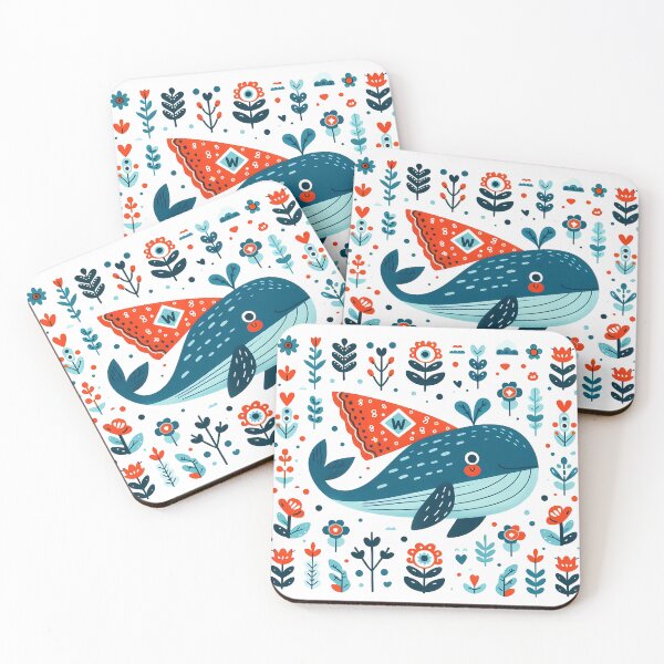 Item preview, Blue Whale: Hope for Wildlife: Ocean Superhero - Scandinavian Folk Art by heidiannemorris © designed and sold by FOLK ART FUSION by heidiannemorris.