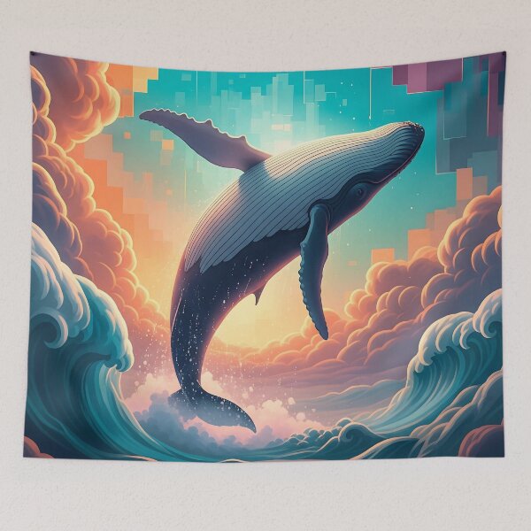 Item preview, Surreal Whale Flying Through the Sky – Colorful Abstract Dreamscape designed and sold by Dino-Lune.