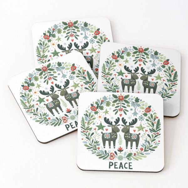 Item preview, Twin Moose: Festive Peace & Harmony - Scandinavian Folk Art by heidiannemorris © designed and sold by FOLK ART FUSION by heidiannemorris.