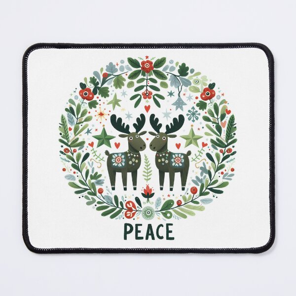 Item preview, Twin Moose: Festive Peace & Harmony - Scandinavian Folk Art by heidiannemorris © designed and sold by FOLK ART FUSION by heidiannemorris.