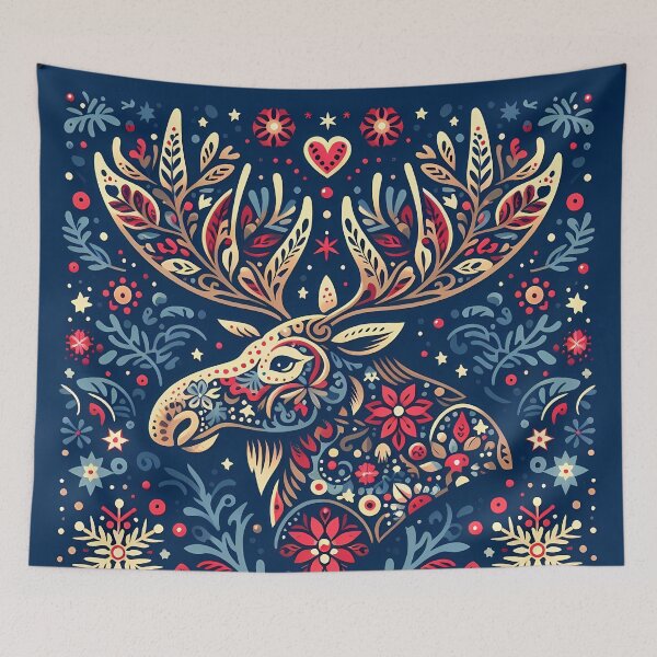 Item preview, Moose: Regal Festive Spirit - Scandinavian Folk Art by heidiannemorris © designed and sold by FOLK ART FUSION by heidiannemorris.