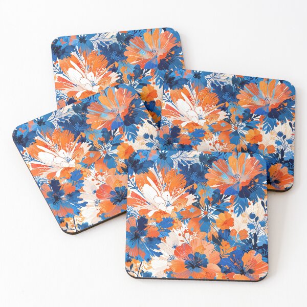 Item preview, Blue and Orange Floral Explosion Art designed and sold by CoolPixels.
