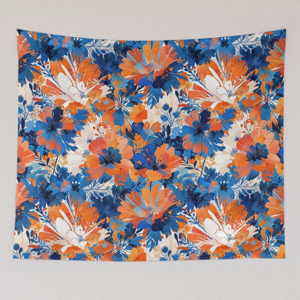 Item preview, Blue and Orange Floral Explosion Art designed and sold by CoolPixels.