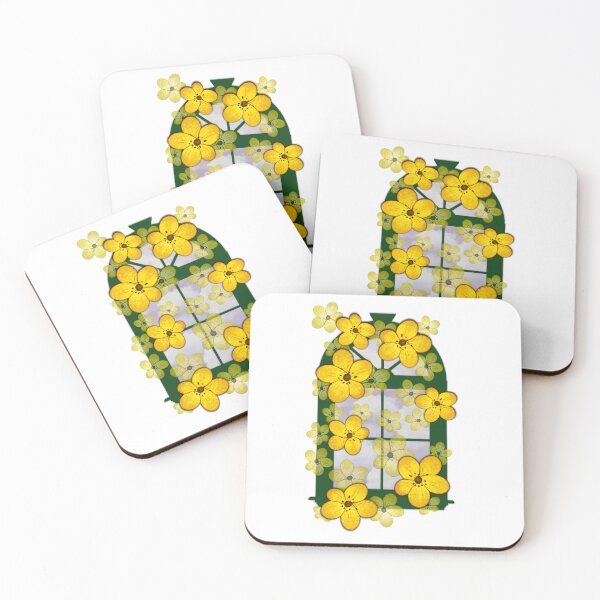 Item preview, Yellow Flowers Draped Across Green Window  designed and sold by Pevkay97.