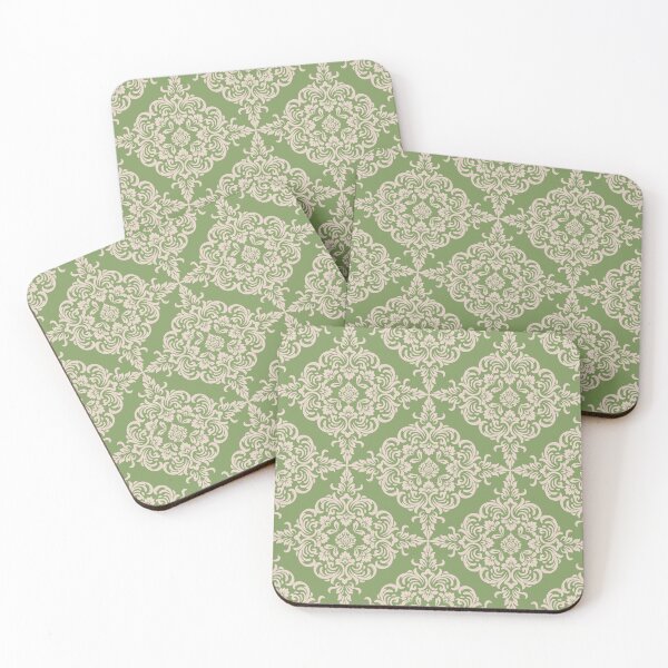 Item preview, Vintage Damask Pattern in Green and Beige designed and sold by overheadclick.