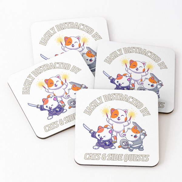 Item preview, Easily Distracted by Cats and Side Quests - White Orange Trio Gaming D&D designed and sold by KatandChase.