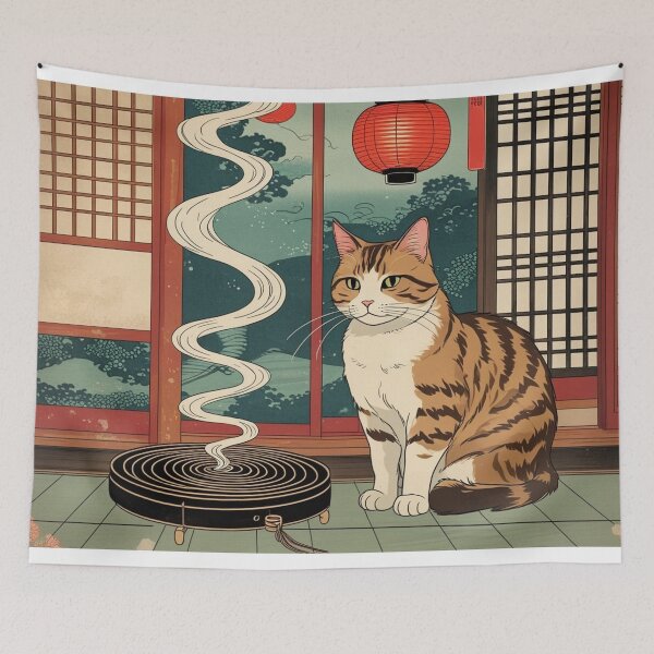Item preview, Tabby & White Cat with Mosquito Coil – Japanese Summer Feeling designed and sold by LEO'S CREATURE　れおずくりーちゃー.