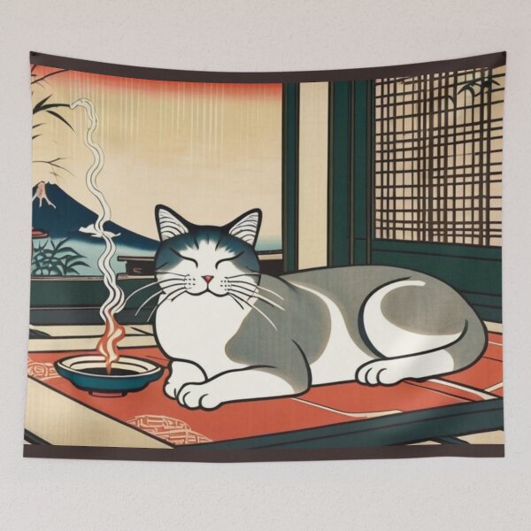 Item preview, Black & White Cat with Mosquito Coil – Calm Summer Moment designed and sold by LEO'S CREATURE　れおずくりーちゃー.