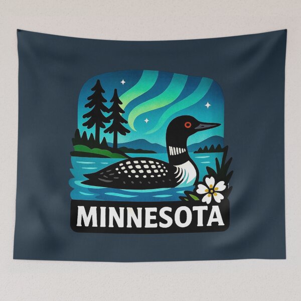 Item preview, Minnesota USA - Loon Waterfowl & Northern Lights designed and sold by Myra365Art.
