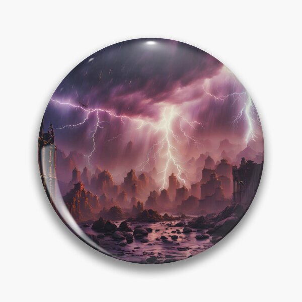 Item preview, Cascade with lightning bolts over an abandoned world designed and sold by Marcu Ioachim.