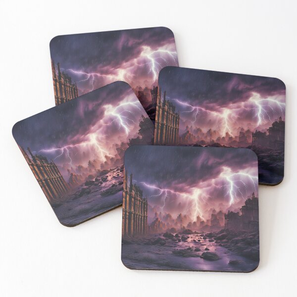Item preview, Cascade with lightning bolts over an abandoned world designed and sold by Marcu Ioachim.