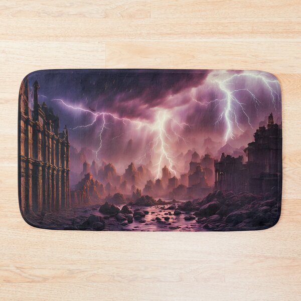 Item preview, Cascade with lightning bolts over an abandoned world designed and sold by Marcu Ioachim.