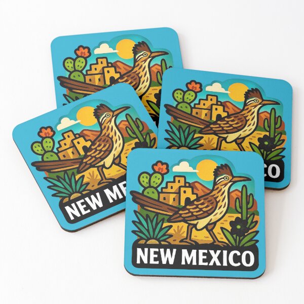 Item preview, New Mexico USA - Roadrunner Among Desert Blossoms & Pueblo Homes designed and sold by Myra365Art.