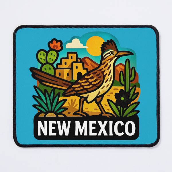Item preview, New Mexico USA - Roadrunner Among Desert Blossoms & Pueblo Homes designed and sold by Myra365Art.