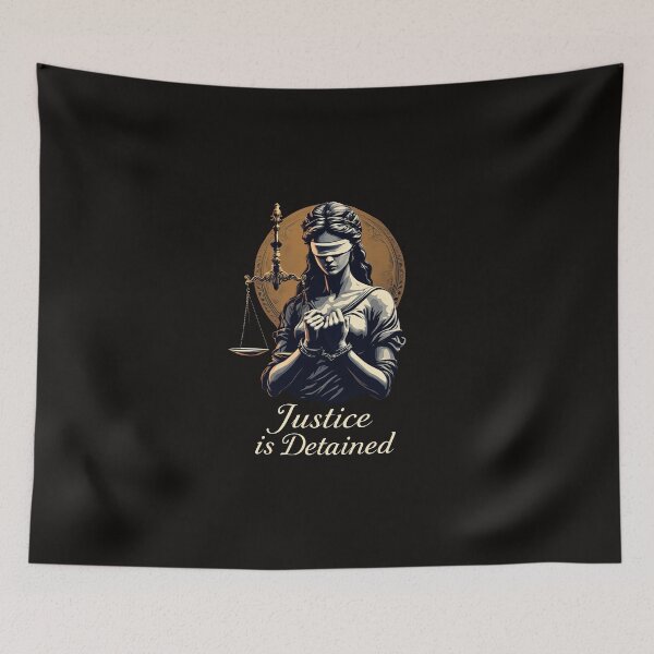 Item preview, Arafed image of a woman with blindfolded hands holding a scale designed and sold by cafegrafis.