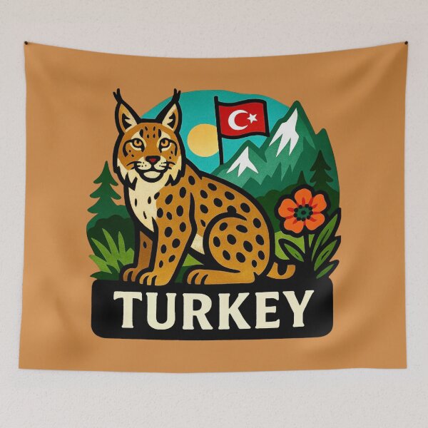 Item preview, Turkey - Anatolian Lynx with Pines & Rugged Cliffs designed and sold by Myra365Art.