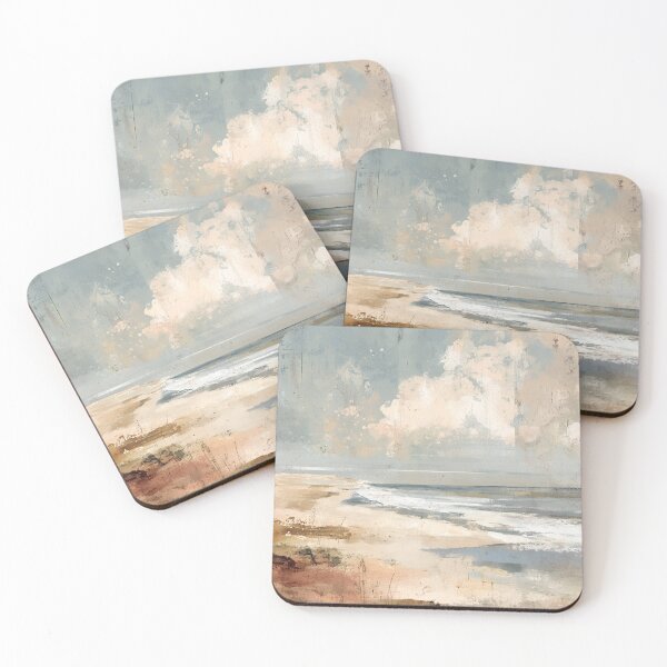 Item preview, Coastal Calm Beach Painting - Serene Abstract Seascape Art Print - Textured Ocean Landscape designed and sold by NaChomArtStudio.