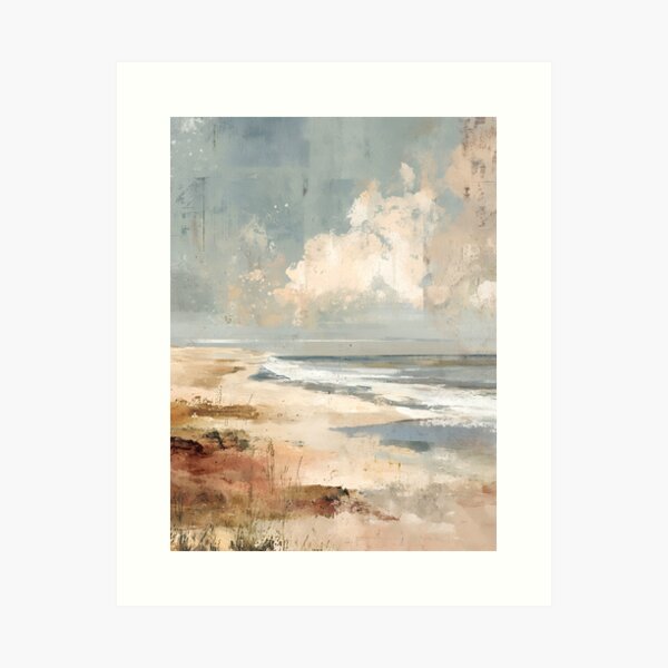 Item preview, Coastal Calm Beach Painting - Serene Abstract Seascape Art Print - Textured Ocean Landscape designed and sold by NaChomArtStudio.