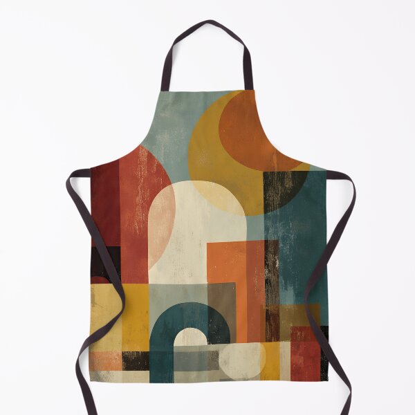 Artikelvorschau, Geometrisches abstraktes Retro-Poster – Mid-Century Modern Wandkunst in gebranntem Orange, Senfgelb und Blaugrün entworfen und verkauft von NaChomArtStudio.